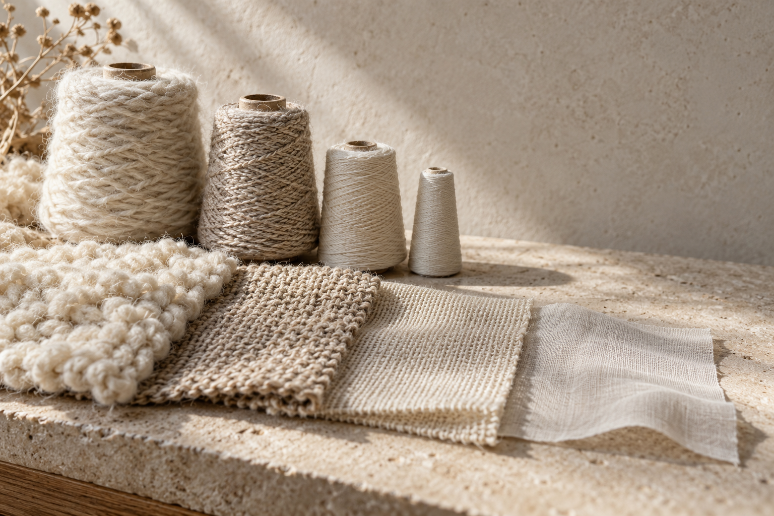 Natural fibers and four bedding weaves in controlled side light