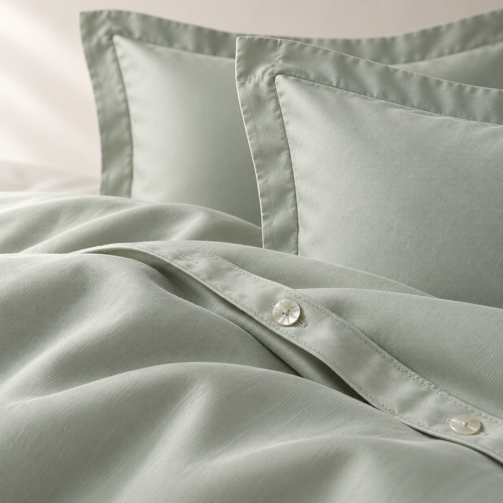 Aveline Tencel Lyocell Duvet Set, close material and construction detail