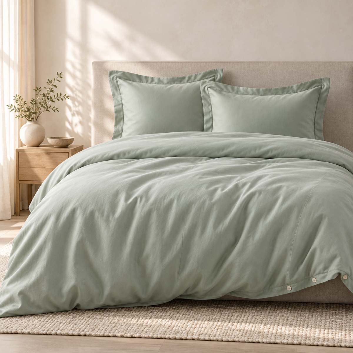 Aveline Tencel Lyocell Duvet Set, styled in a refined low-contrast bedroom
