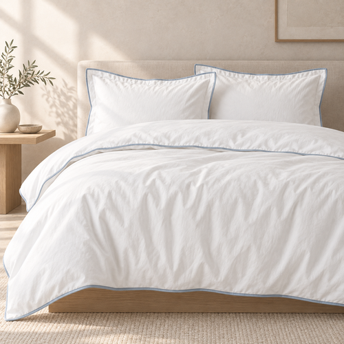 Cael Crisp Percale Duvet Set, styled in a refined low-contrast bedroom
