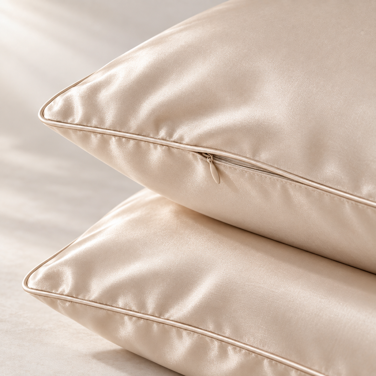 Elowen Silk-Blend Pillowcase Pair, close material and construction detail