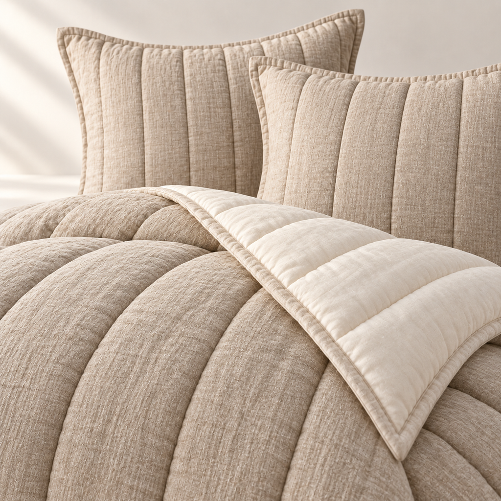 Liora Linen-Cotton Quilt Set, close material and construction detail
