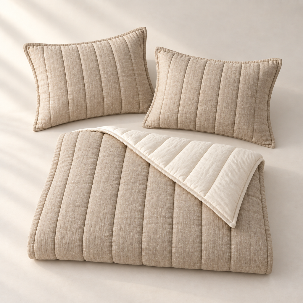 Liora Linen-Cotton Quilt Set, complete included components from an alternate view