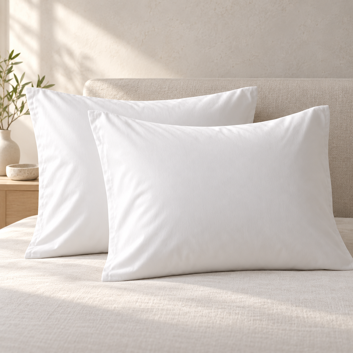Lisse Envelope Sham Pair, styled in a refined low-contrast bedroom
