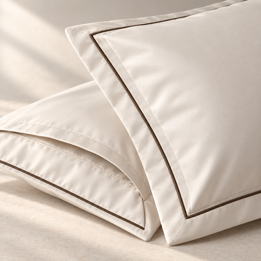 Mirelle Hotel Border Sham Pair, close material and construction detail