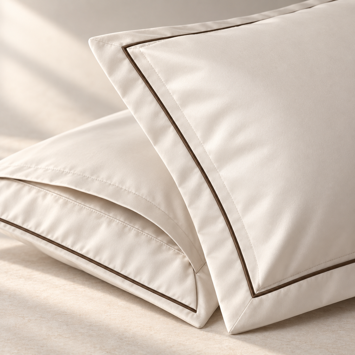 Mirelle Hotel Border Sham Pair, close material and construction detail