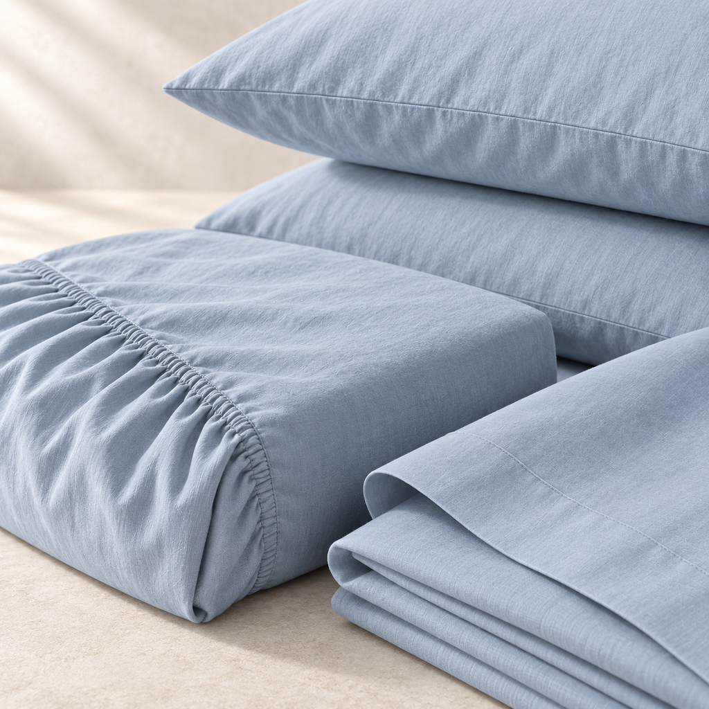 Nivea Airwashed Percale Sheet Set, close material and construction detail