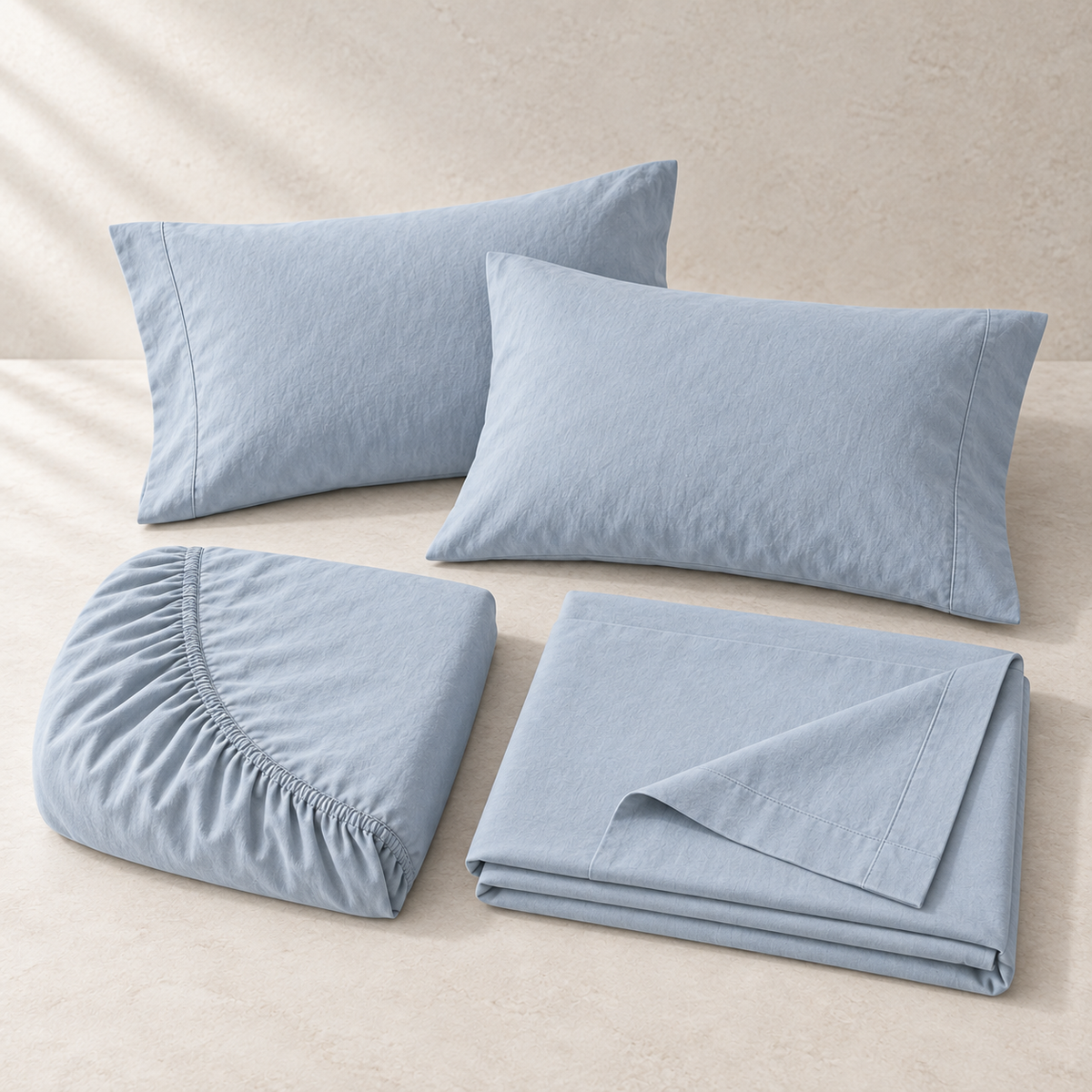 Nivea Airwashed Percale Sheet Set, complete included components from an alternate view