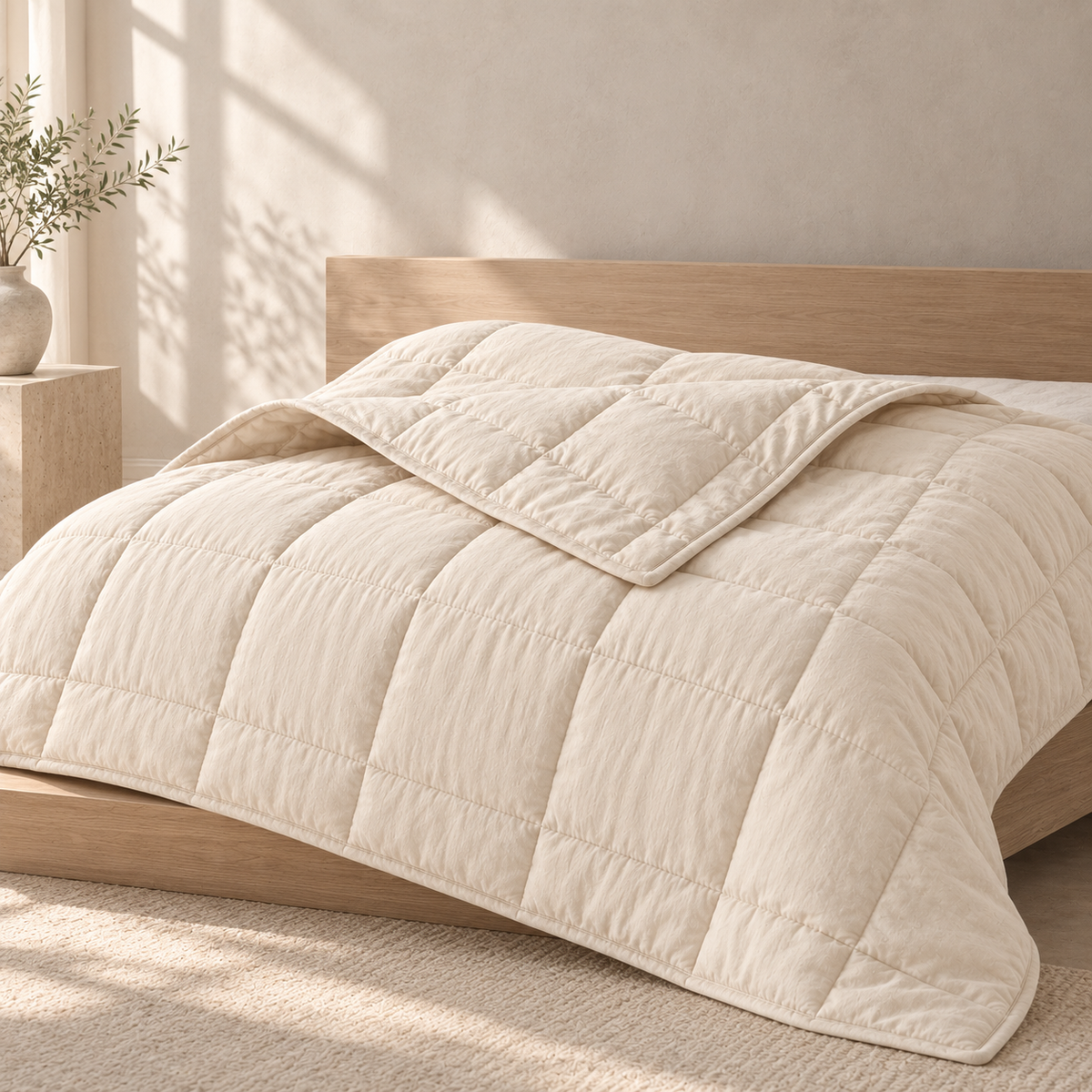 Noctelle Silk-Filled Summer Quilt, styled in a refined low-contrast bedroom