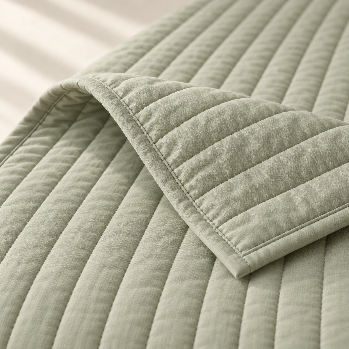 Orme Percale Coverlet, close material and construction detail
