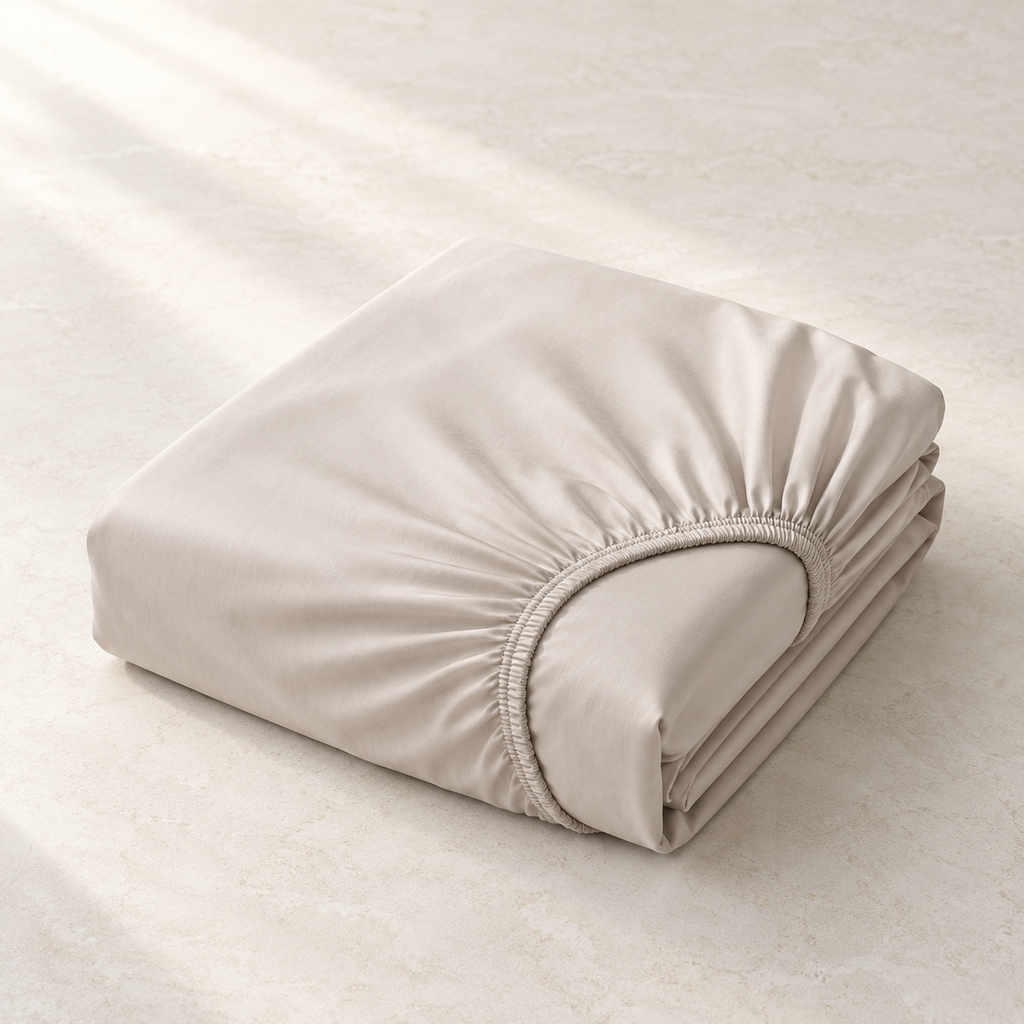 Solenne Deep-Pocket Fitted Sheet, complete set on a quiet studio surface